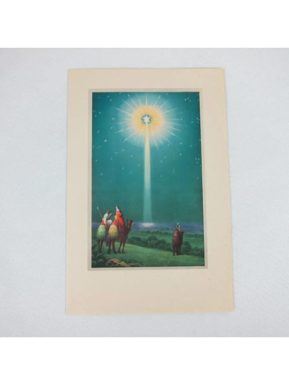 Vintage Christmas Cards Lot 3 Religious Bethlehem Star Wise Men Church USA Litho
